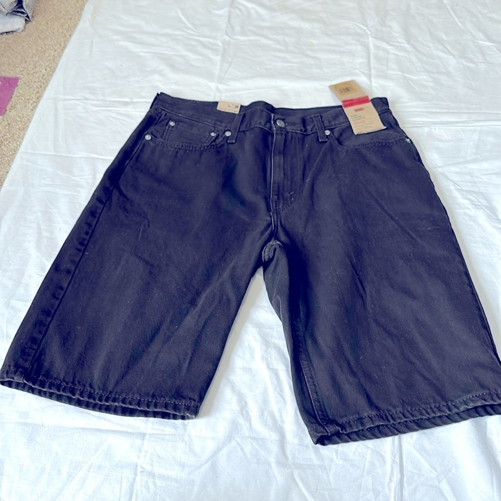 Levis 469 Loose Shorts Men 33 Black Denim 100% Cotton Midrise Hits below knee